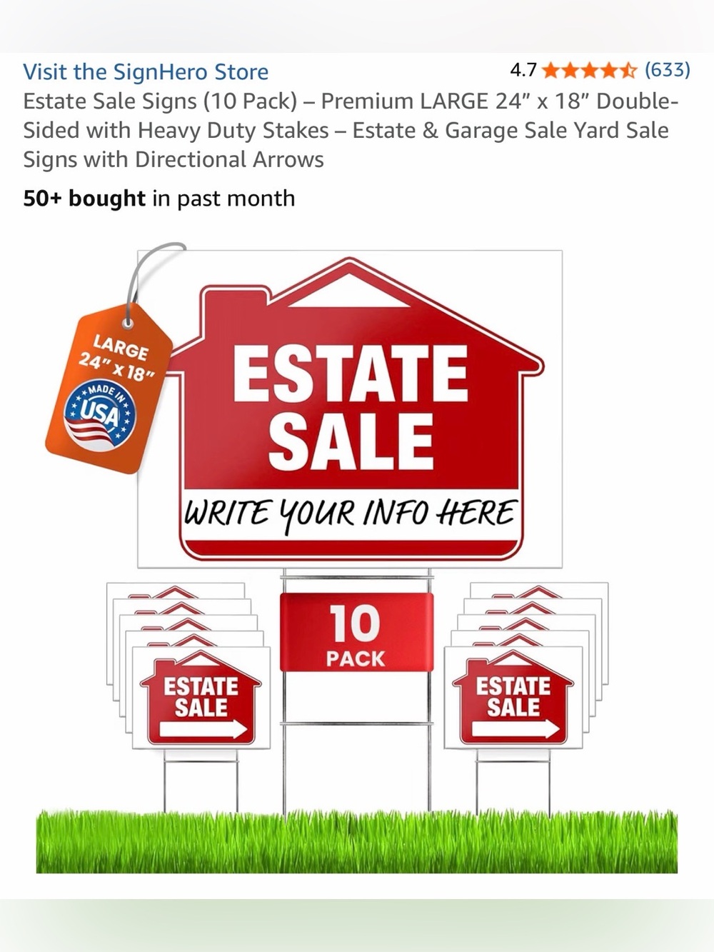 Estate Sale Yard Signs - Red & White (10 Pack)